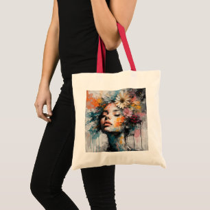 Tote Bag Portrait de femme florale abstrait de luxe sur toi