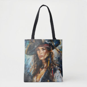 Tote Bag Portrait de femme pirate à l'aquarelle
