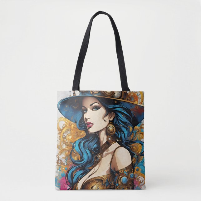 Tote Bag Portrait de femme, style steampunk (Devant)