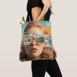 Tote Bag Portrait de femme surréaliste avec des lunettes de