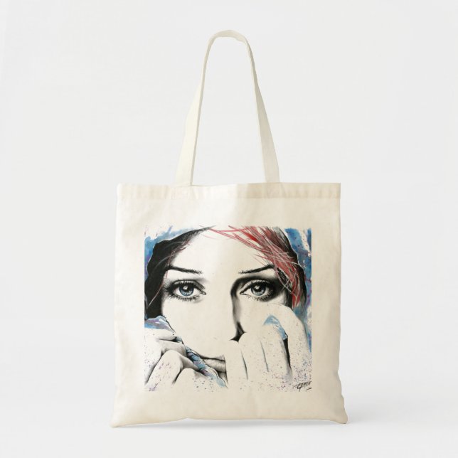 Tote Bag Portrait de fille Joli yeux aquarelle peinture art (Devant)