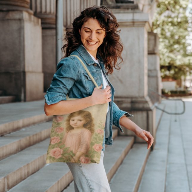 Tote Bag Portrait de fille Rose vintage (Créateur téléchargé)