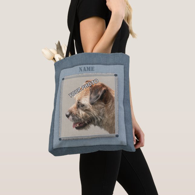 Tote Bag Portrait de l'animal de compagnie bleu Photo Frang (De près)