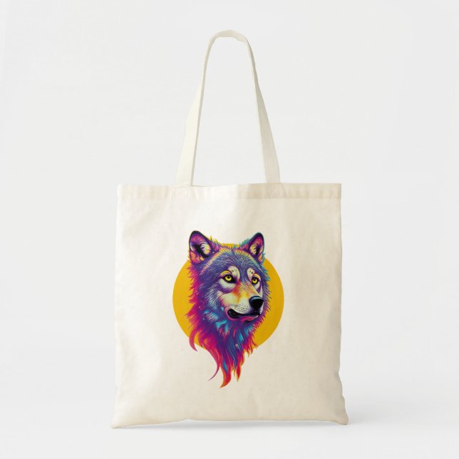 Tote Bag Portrait de loup coloré (Devant)
