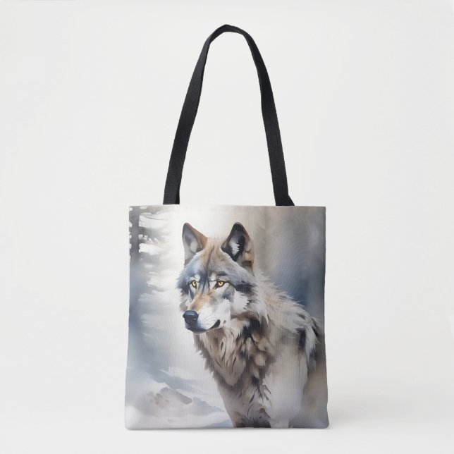 Tote Bag Portrait de loup dans l'aquarelle douce (Devant)