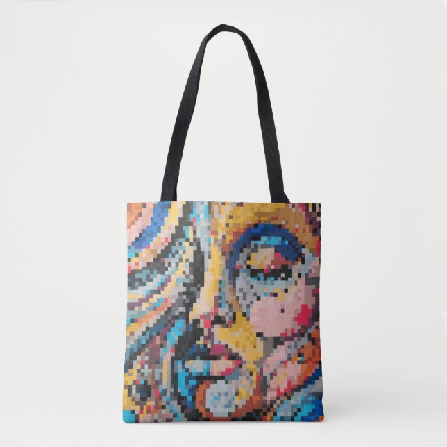 Tote Bag Portrait de pixel vibrant dans des tons audacieux  (Devant)