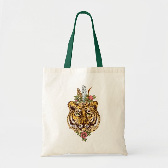 Tote Bag Portrait de style de Boho de tigre (Devant)