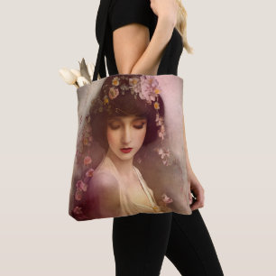 Tote Bag Portrait de style vintage de la belle Florale femm