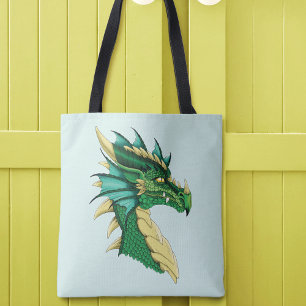 Tote Bag Portrait de tête de dragon vert émeraude Fantastiq