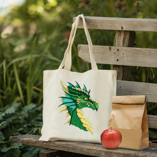 Tote Bag Portrait de tête de dragon vert émeraude Fantastiq