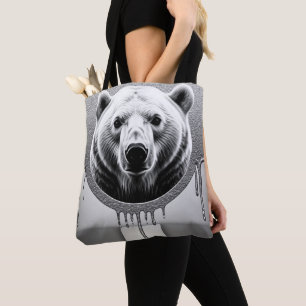 Tote Bag Portrait d'ours polaire avec effet de goutte métal