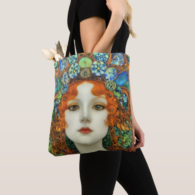 Tote Bag Portrait d'une belle femme en verre tendu (De près)