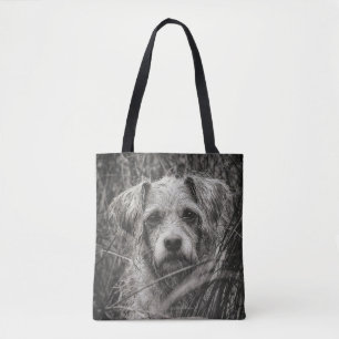 Tote Bag Portrait noir et blanc mignon et chiot photo