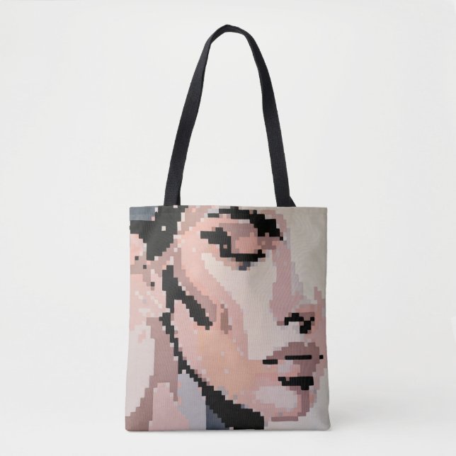 Tote Bag Portrait Pixel Doux avec Citation Silencieuse (Devant)
