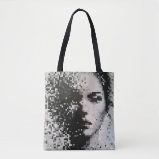 Tote Bag Portrait pixelisé en nuances de gris poétiques
