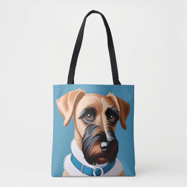 Tote Bag Portrait stylisé d'un chien terrier (Devant)