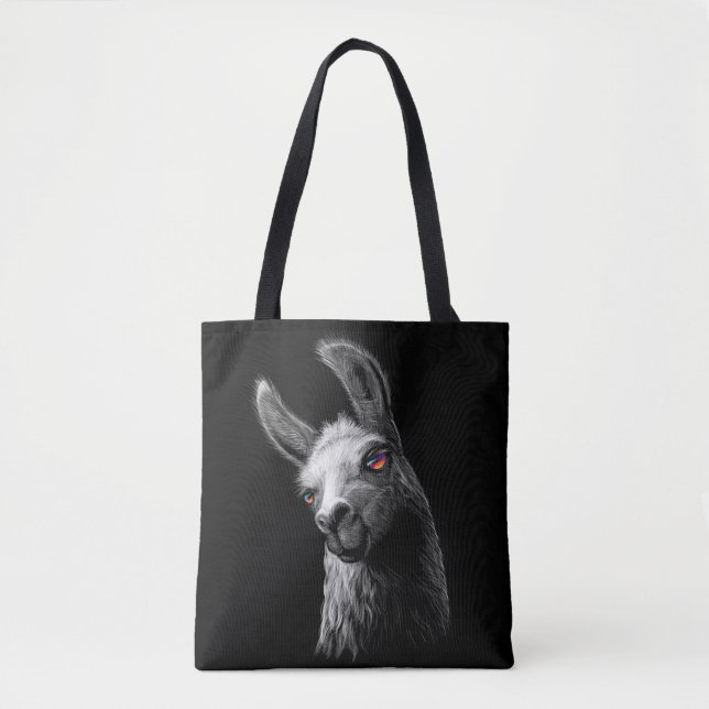 Tote Bag Portrait Tête Cute Llama Sur Black Arrière - plan  (Devant)