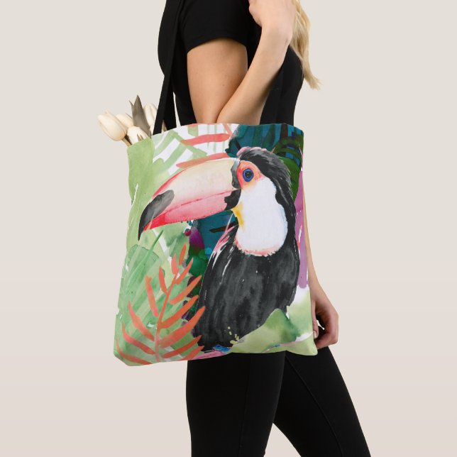Tote Bag Portrait toucan avec Feuilles tropicaux (De près)