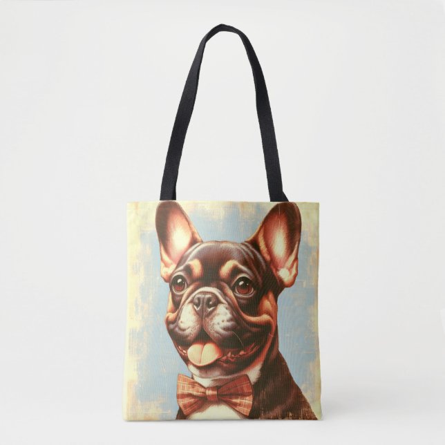 Tote Bag Portrait vintage de peinture Bulldog (Devant)
