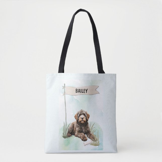 Tote Bag Portuguese Water Dog Watercolor Personalized Dog (Devant)