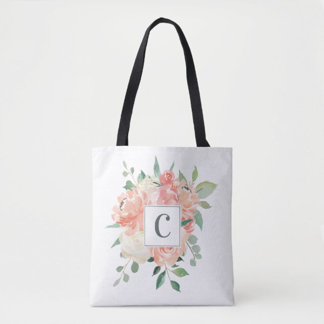 Tote Bag Poser le bouquet floral avec n'importe quel monogr (Devant)
