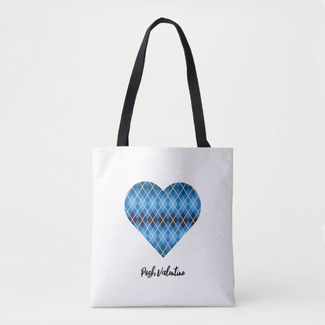Tote Bag Posh Jacquard Bleu foncé Grand Coeur Épaule (Devant)