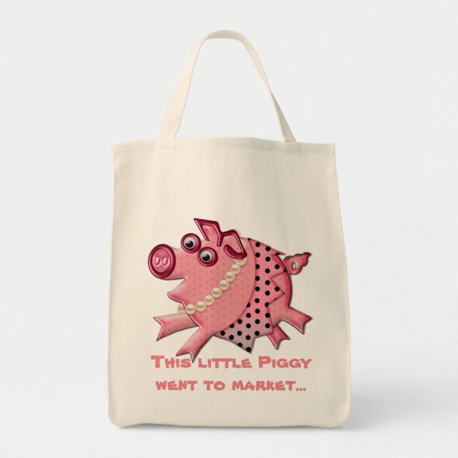 Tote Bag Posh Piggy Goes Shopping (Personnalisé) (Devant)