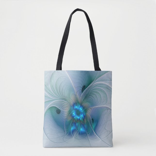Tote Bag Position, Abstrait bleu turquoise fractal (Devant)