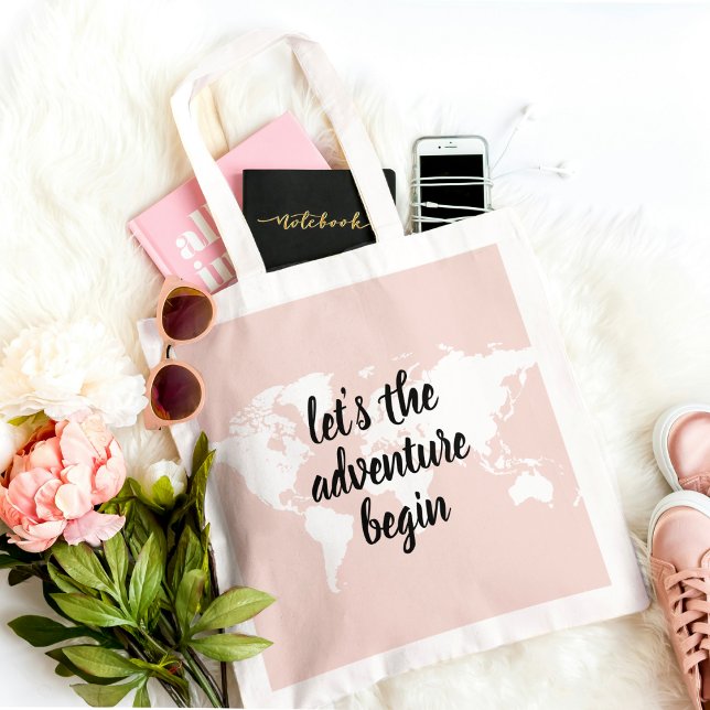 Tote Bag Positive rose Commençons l'aventure Carte du Monde (Créateur téléchargé)