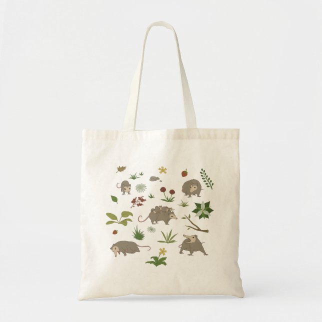 Tote Bag Possums dans un champ de baies en blanc (Devant)