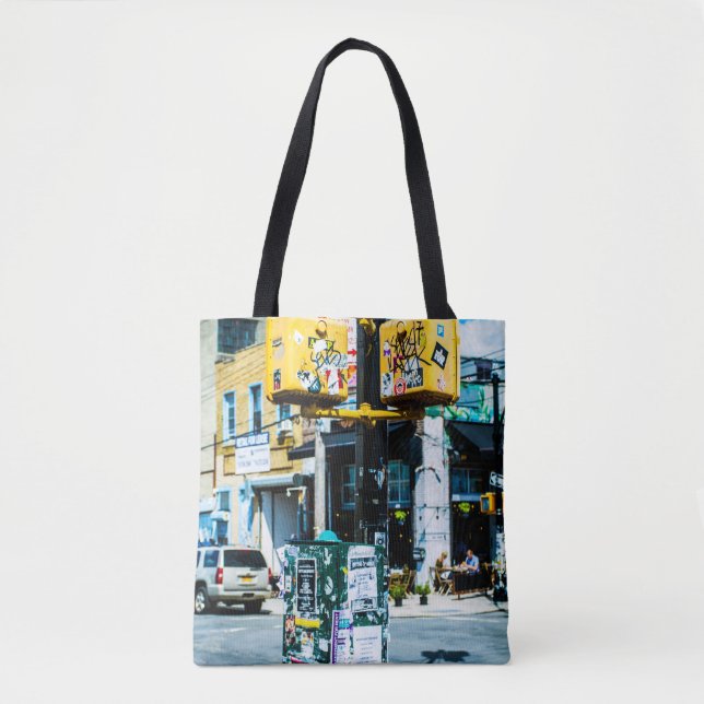 TOTE BAG POSTE JAUNE ET NOIR REMPLI DE VOLS (Devant)