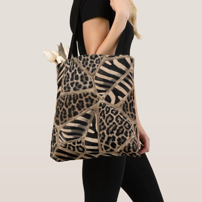 Tote Bag Poster de animal - Leopard et Zebra - or pastel (De près)