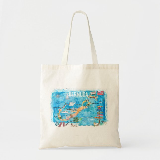 Tote Bag Poster de voyage de l'île des Bermudes Carte touri (Devant)