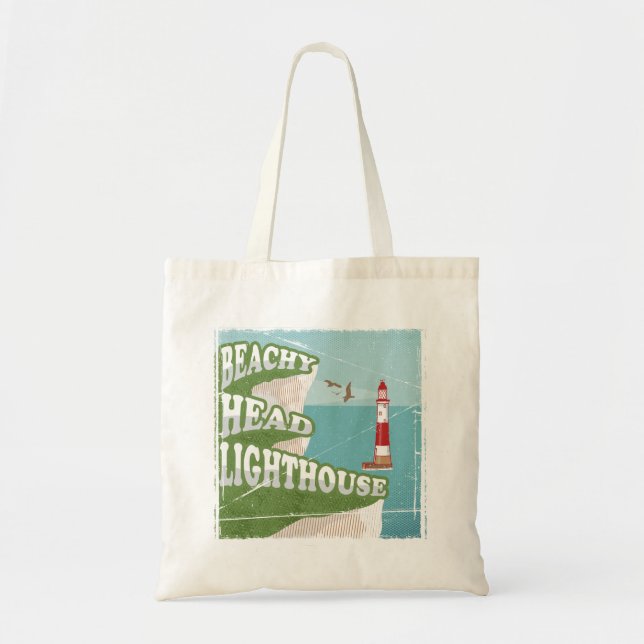 Tote Bag Poster rétro du phare à tête de plage (Devant)