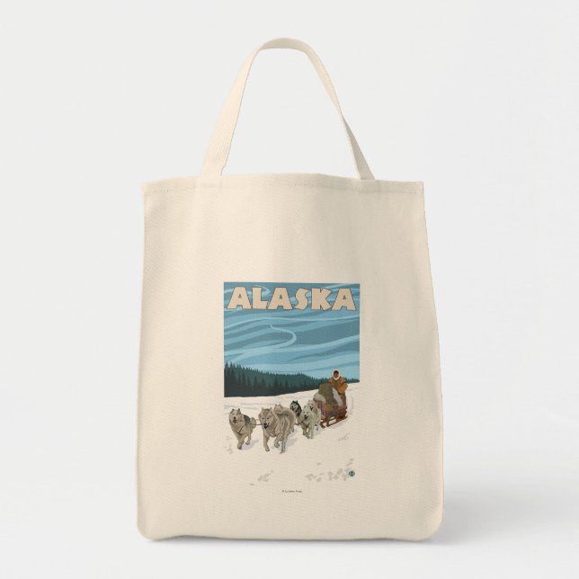 Tote Bag Poster Vintage voyage AlaskaDogsledding (Devant)