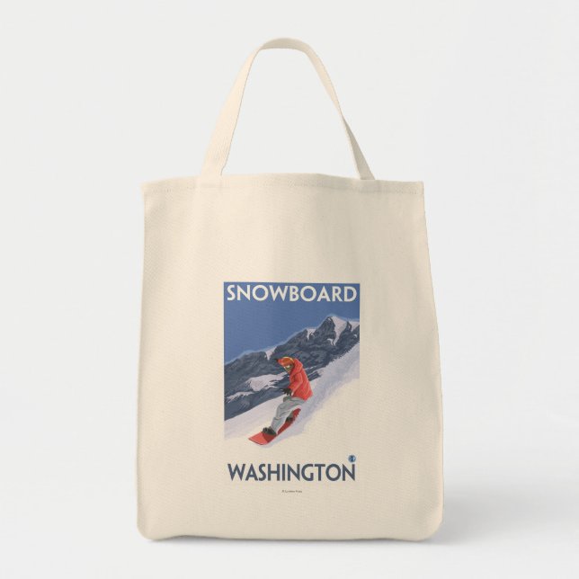 Tote Bag Poster Vintage voyage Washington Snowboard (Devant)