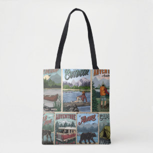 Tote Bag Posters vintage de loisirs en plein air avec canoë