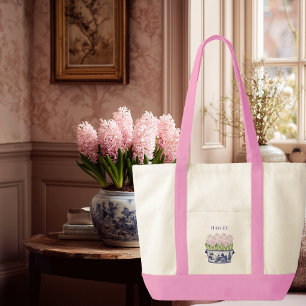 Tote Bag Pot à fleurs en chinoiserie avec ruban rose