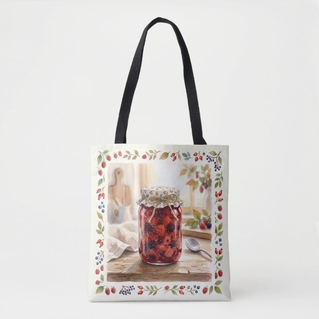 Tote Bag Pot de confiture de baies à l'aquarelle Cuisine Co (Devant)