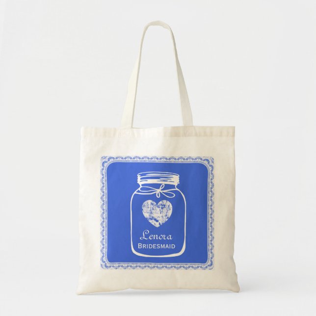 Tote Bag Pot de maçon de bleu royal épousant la DEMOISELLE (Devant)
