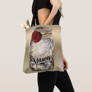 Tote Bag Pot Mason Rouge Pailleté Glamour Rose Doré