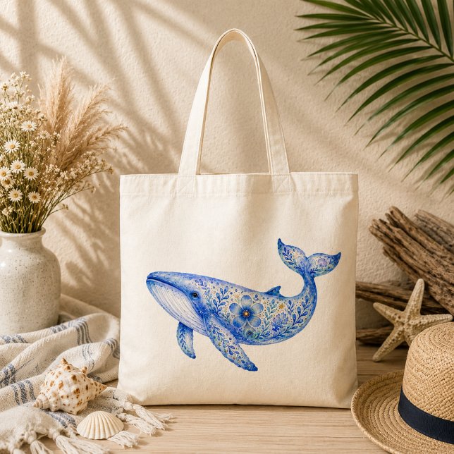 Tote Bag Poterie à thème floral baleine bleue (Créateur téléchargé)