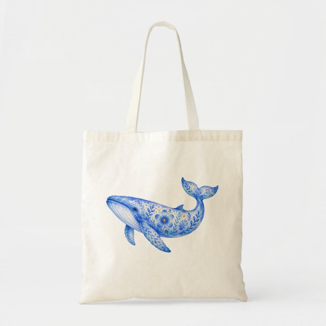 Tote Bag Poterie à thème floral baleine bleue (Devant)
