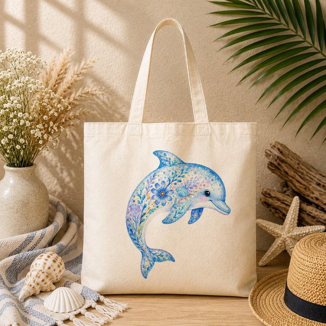 Tote Bag Poterie à thème floral dauphin d'art (Créateur téléchargé)