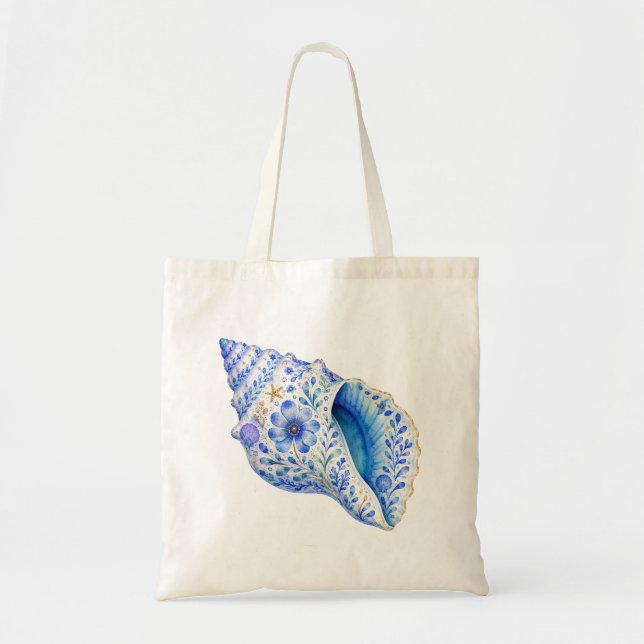 Tote Bag Poterie d'art à thème floral coquillage (Devant)