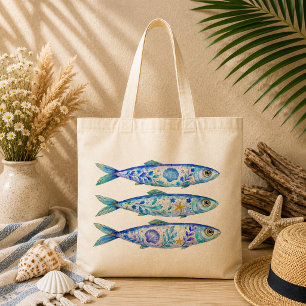 Tote Bag Poterie d'art à thème floral Poisson