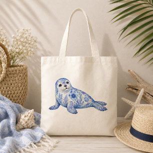 Tote Bag Poterie sur le thème floral Art du phoque de la ba