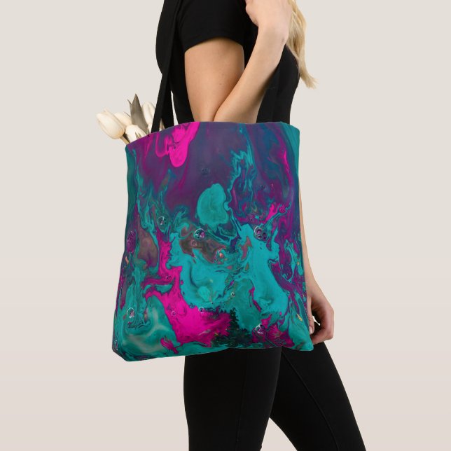 Tote Bag Potion Queen's Magenta & Turquoise Abstrait Smoke  (De près)