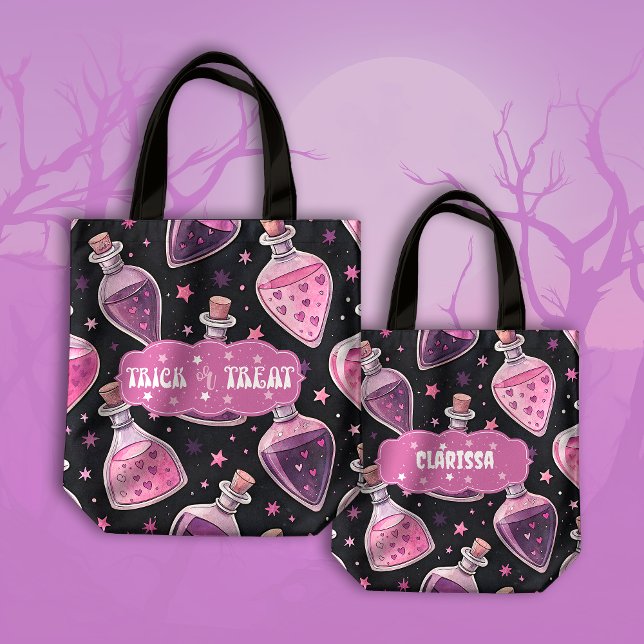 Tote Bag Potions magiques Tic ou traitement rose et violet (Créateur téléchargé)