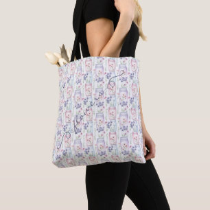 Tote Bag Pots Mason Violets Fleurs Roses